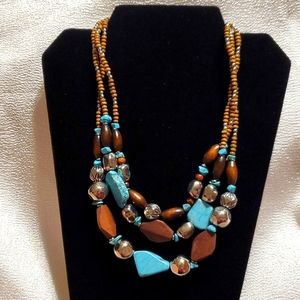 Chunky 3 Layers Natural Wood Beads Multi Strands NWT